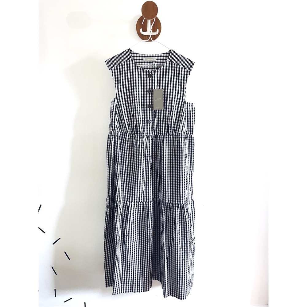 Everlane Black Gingham Tiered Midi Dress - Size Small NWT